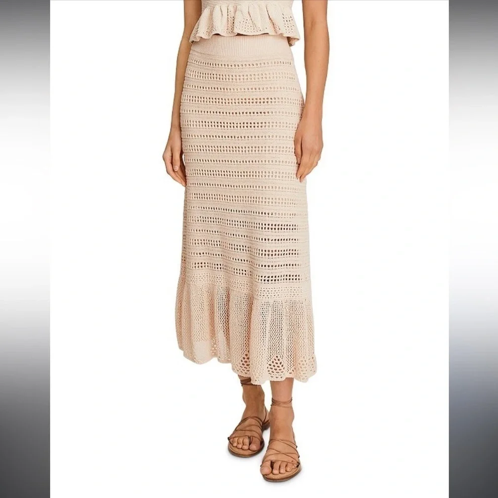A.L.C. Amaya Skirt Open Weave Crochet Flounce Ruffle Hem Midi Skirt, Size Small - Picture 4 of 7